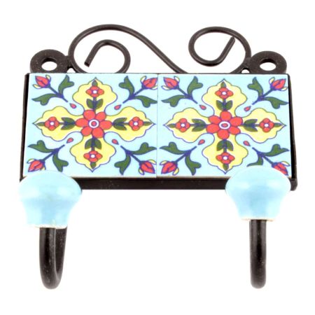 Turquoise And Red Tiny Flowrer Ceramic Tiles Hooks